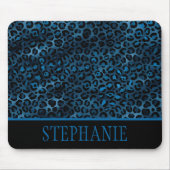 Elegant Navy Blue Cheetah Leopard Print Name Muismat (Voorkant)