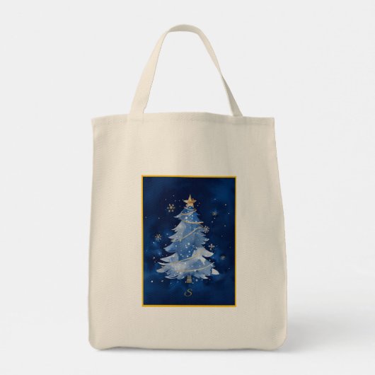 Elegant Navy Blue Christmas Tree Monogram Tote Bag (Achterkant)