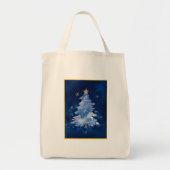 Elegant Navy Blue Christmas Tree Monogram Tote Bag (Voorkant)