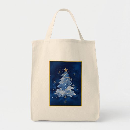 Elegant Navy Blue Christmas Tree Monogram Tote Bag (Voorkant)