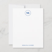 Elegant Navy Blue Circle Monogram Initiaal Naam Notitiekaartje (Voorkant)