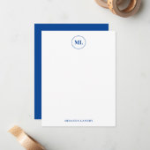 Elegant Navy Blue Circle Monogram Initiaal Naam Notitiekaartje (Voorkant / Achterkant in situ)