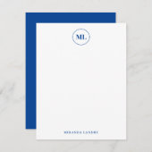 Elegant Navy Blue Circle Monogram Initiaal Naam Notitiekaartje (Voorkant / Achterkant)