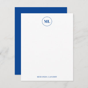 Elegant Navy Blue Circle Monogram Initiaal Naam Notitiekaartje