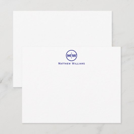 Elegant Navy Blue Circle Two Monogram Initiaal Notitiekaartje (Voorkant / Achterkant)