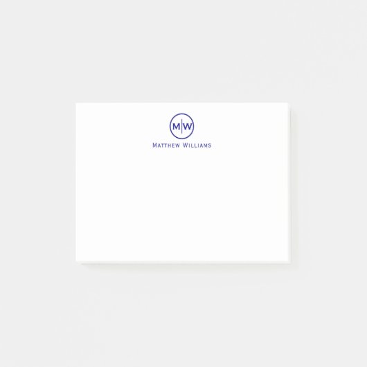 Elegant Navy Blue Circle Two Monogram Initiaal Post-it® Notes (Voorkant)