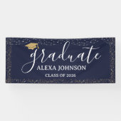 Elegant Navy Blue Class Of 2026 Graduate Spandoek (Horizontaal)