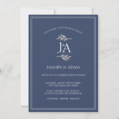 Elegant Navy Blue Classic Initialen Bruiloft Kaart (Voorkant)