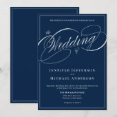 Elegant Navy Blue Classic Kalligrafie Bruiloft Kaart (Voorkant / Achterkant)