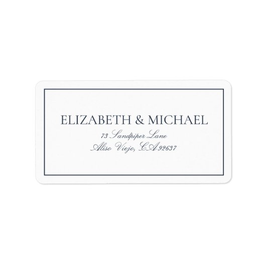 Elegant Navy Blue Classic Script Etiket (Voorkant)