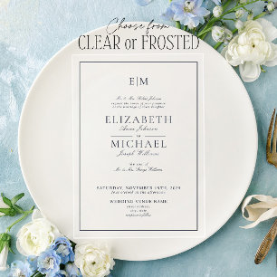 Elegant Navy Blue Classic Script Monogram Weddensc Acryl Uitnodigingen