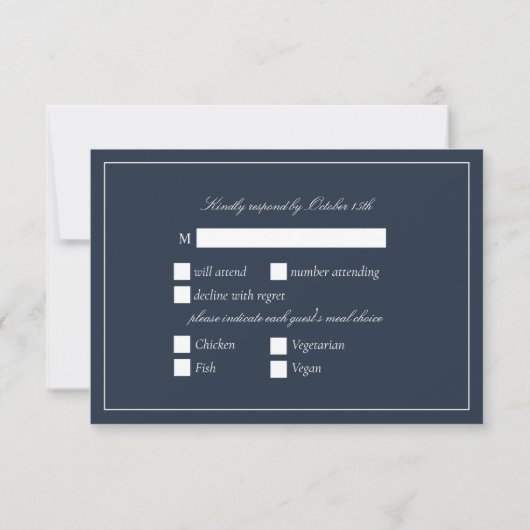 Elegant Navy Blue Classic Script RSVP (Achterkant)