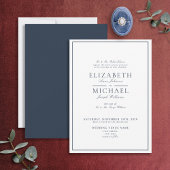 Elegant Navy Blue Classic Script Weddenschap Kaart