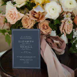 Elegant Navy Blue Classic Script Wedding Invitatio Kaart