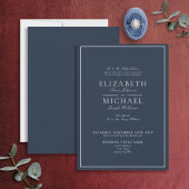 Elegant Navy Blue Classic Script Wedding Invitatio Kaart
