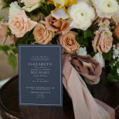 Elegant Navy Blue Classic Script Wedding Invitatio Kaart