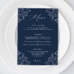 Elegant Navy Blue Classic Vintage Wedding Menu<br><div class="desc">Elegant Navy Blue Wedding Menu: Dit luxe trouwmenu is perfect voor een elegante,  klassieke marineblauwe bruiloft. Het kenmerkt een   grens met moderne en elegante kalligrafie. Bekijk alle donkerblauwe trouwproducten hieronder.</div>