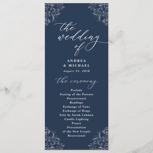 Elegant Navy Blue  Classic Wedding Programs Programmakaart (Voorkant)
