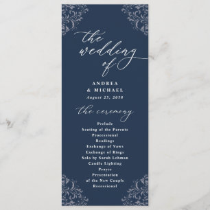 Elegant Navy Blue  Classic Wedding Programs Programmakaart