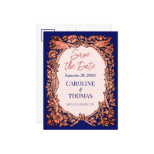 Elegant Navy Blue Copper Roos Floral Save the Date