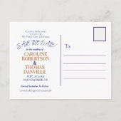 Elegant Navy Blue Copper Roos Floral Save the Date Aankondigingskaart (Achterkant)