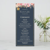 Elegant Navy Blue Coral Lights Wedding Programme Kaart (Staand voorkant)