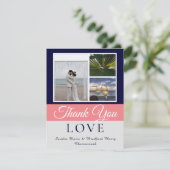 Elegant Navy Blue Coral roze Weddenschap Foto coll Bedankkaart (Staand voorkant)