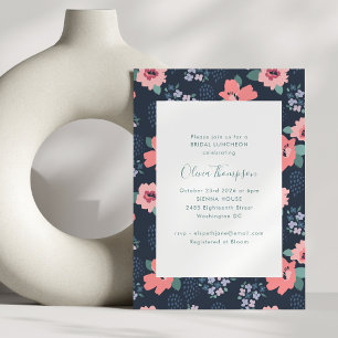 Elegant Navy Blue Country Floral Bridal Luncheon Kaart