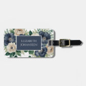 Elegant Navy Blue & Cream Bloemen Waterverf Reizen Bagagelabel (Voorkant horizontaal)