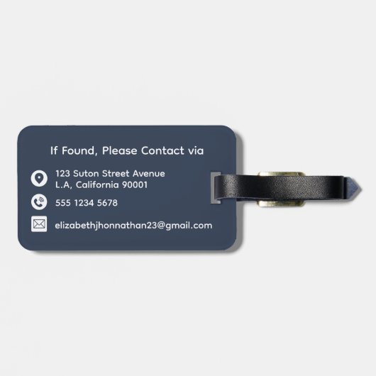 Elegant Navy Blue & Cream Bloemen Waterverf Reizen Bagagelabel (Achterkant horizontaal)