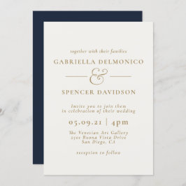 Elegant Navy Blue Cream Wedding Invitation Kaart