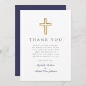 Elegant Navy Blue Cross Boy Baptism Bedankkaart (Voorkant / Achterkant)