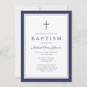 Elegant Navy Blue Cross Boy Baptism Kaart (Voorkant)