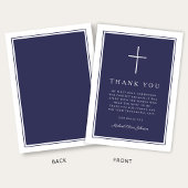 Elegant Navy Blue Cross Boy First Communion Bedankkaart