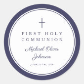 Elegant Navy Blue Cross Boy First Communion  Ronde Sticker (Voorkant)