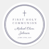 Elegant Navy Blue Cross Boy First Communion  Ronde Sticker (Voorkant)