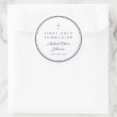 Elegant Navy Blue Cross Boy First Communion  Ronde Sticker (Tas)