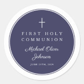 Elegant Navy Blue Cross Boy First Communion  Ronde Sticker (Voorkant)