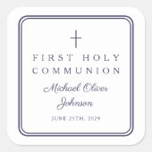 Elegant Navy Blue Cross Boy First Communion  Vierkante Sticker (Voorkant)