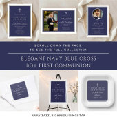Elegant Navy Blue Cross Boy First Communion  Vierkante Sticker