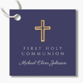 Elegant Navy Blue Cross Boy First Community Bedankjes Labels