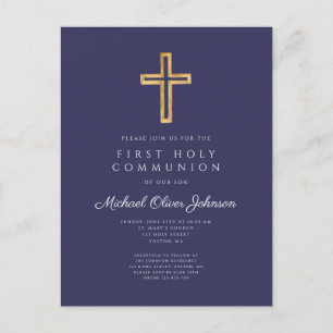 Elegant Navy Blue Cross Boy First Community Briefkaart