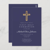 Elegant Navy Blue Cross Boy First Community Briefkaart (Voorkant / Achterkant)