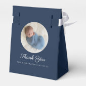 Elegant Navy Blue Cross Photo Boy Baptisme Bedankdoosjes (Achterkant)