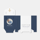 Elegant Navy Blue Cross Photo Boy Baptisme Bedankdoosjes (Uitgevouwen)