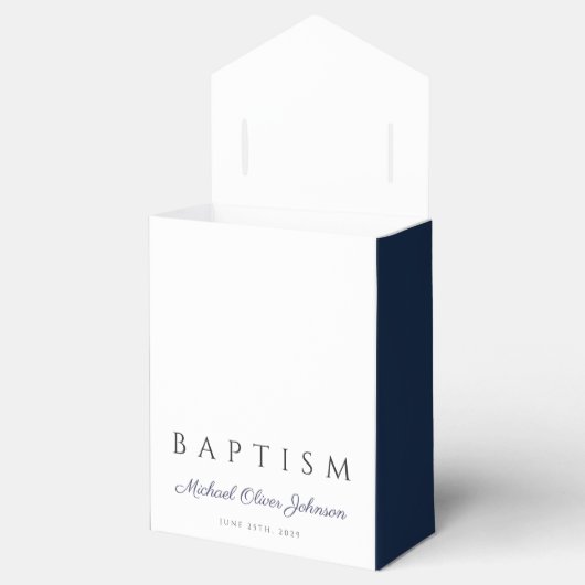 Elegant Navy Blue Cross Photo Boy Baptisme Bedankdoosjes (Geopend)