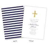 Elegant Navy Blue Cross Religious Boy Baptisme Kaart