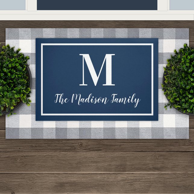 Elegant Navy Blue Custom Monogram Initiaal Deurmat (Creator heeft geüpload)