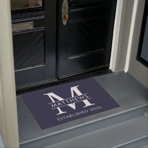 Elegant Navy Blue Custom Monogram Name Deurmat