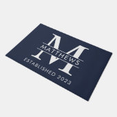 Elegant Navy Blue Custom Monogram Name Deurmat (Schuin)